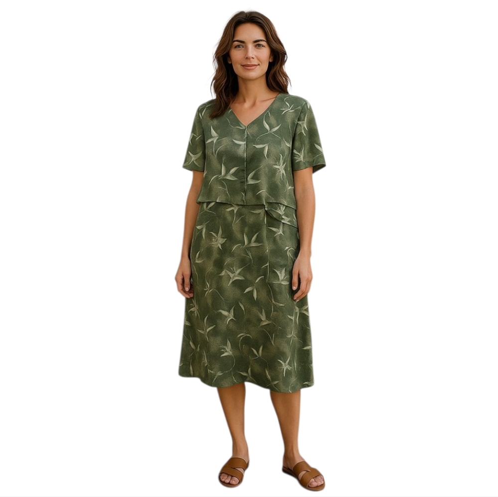 05 PENNINGSTON GREEN FLORAL DRESS SIZE 28 PTP 29Lenght 49"